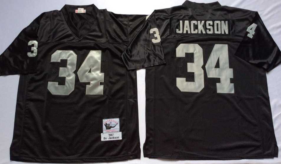 Raiders 34 Bo Jackson Black M&N Throwback Jersey->nfl m&n throwback->NFL Jersey